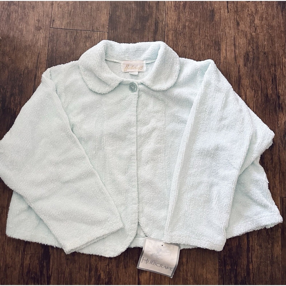 VTG Herbcraft Midweight Terry Cloth 1-Button Baby Blue Lounge Bed Size Large NWT